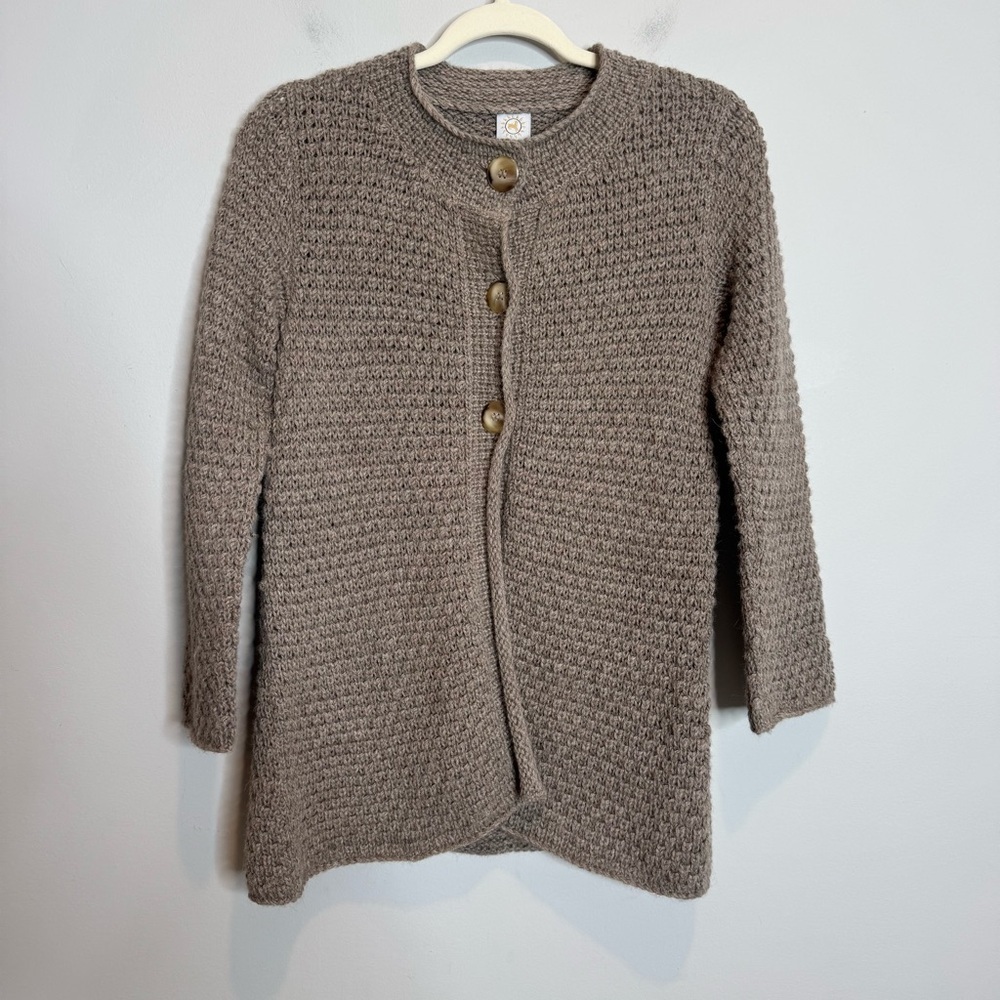 Inca Fashions 100% Peruvian Alpaca Tan Cardigan Small Artsy Neutral Minimalist